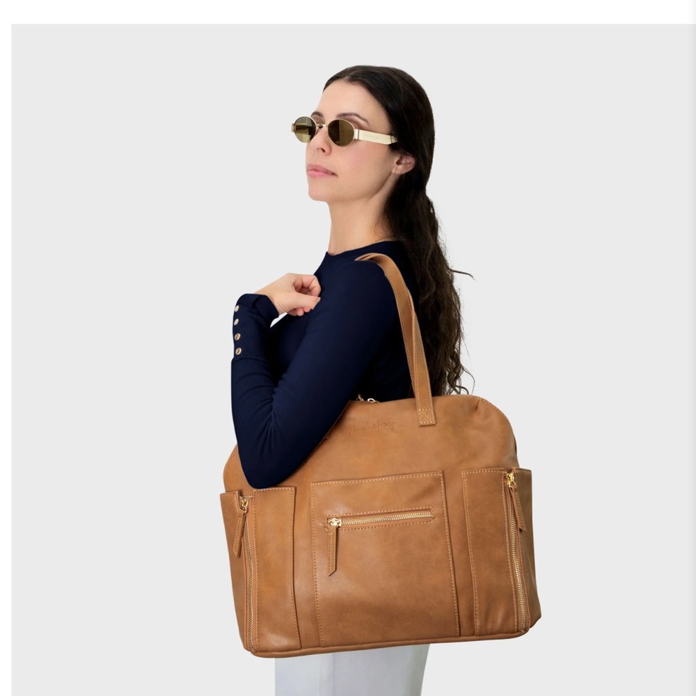 Tan Leather Tote Backpack Diaper Bag - Women - Picture 2 of 12